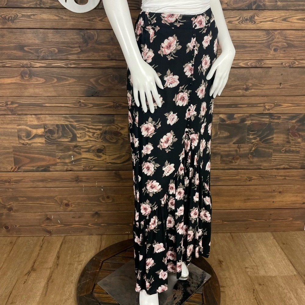Japna Floral High Low Maxi Skirt Roses Multi Button Down Ruched Ruffle Split Hem - Picture 6 of 8